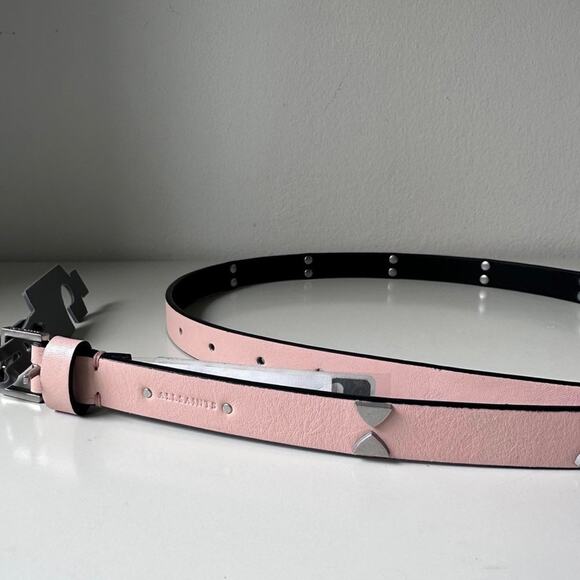 NWT ALLSAINTS light pink leather belt with triangle stud accents size S - Picture 4 of 10